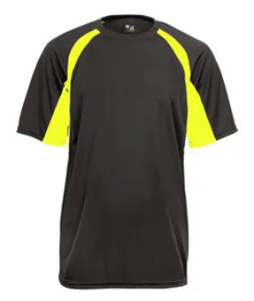 2144 Badger Youth B-Core Two-Tone Hook Performance Tee Graphite/ Safety Yellow