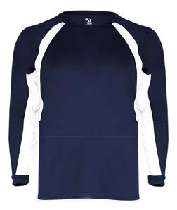 2154 Badger Youth Performance Long-Sleeve Hook Athletic Tee Navy/ White