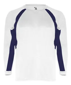 2154 Badger Youth Performance Long-Sleeve Hook Athletic Tee White/ Navy
