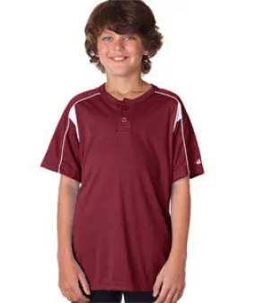 2937 Badger Youth Pro Performance Placket Henley Tee Maroon/ White