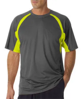 4144 Badger Adult B-Core Short-Sleeve Two-Tone Performance Hook Tee Graphite/ Safety Yellow