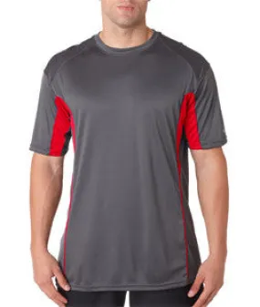 4147 Badger Adult Drive Performance Tee with Contrast Panels Graphite/ Red
