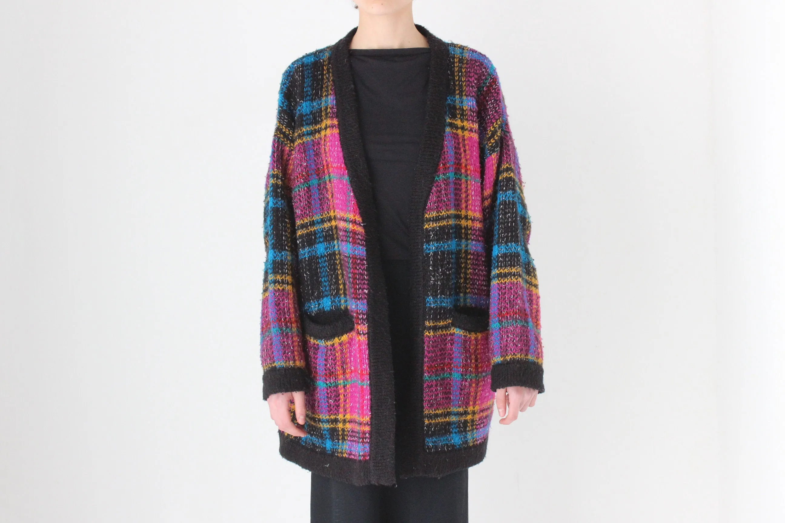 80s Tartan Pattern Oversized Cardigan