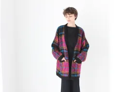 80s Tartan Pattern Oversized Cardigan