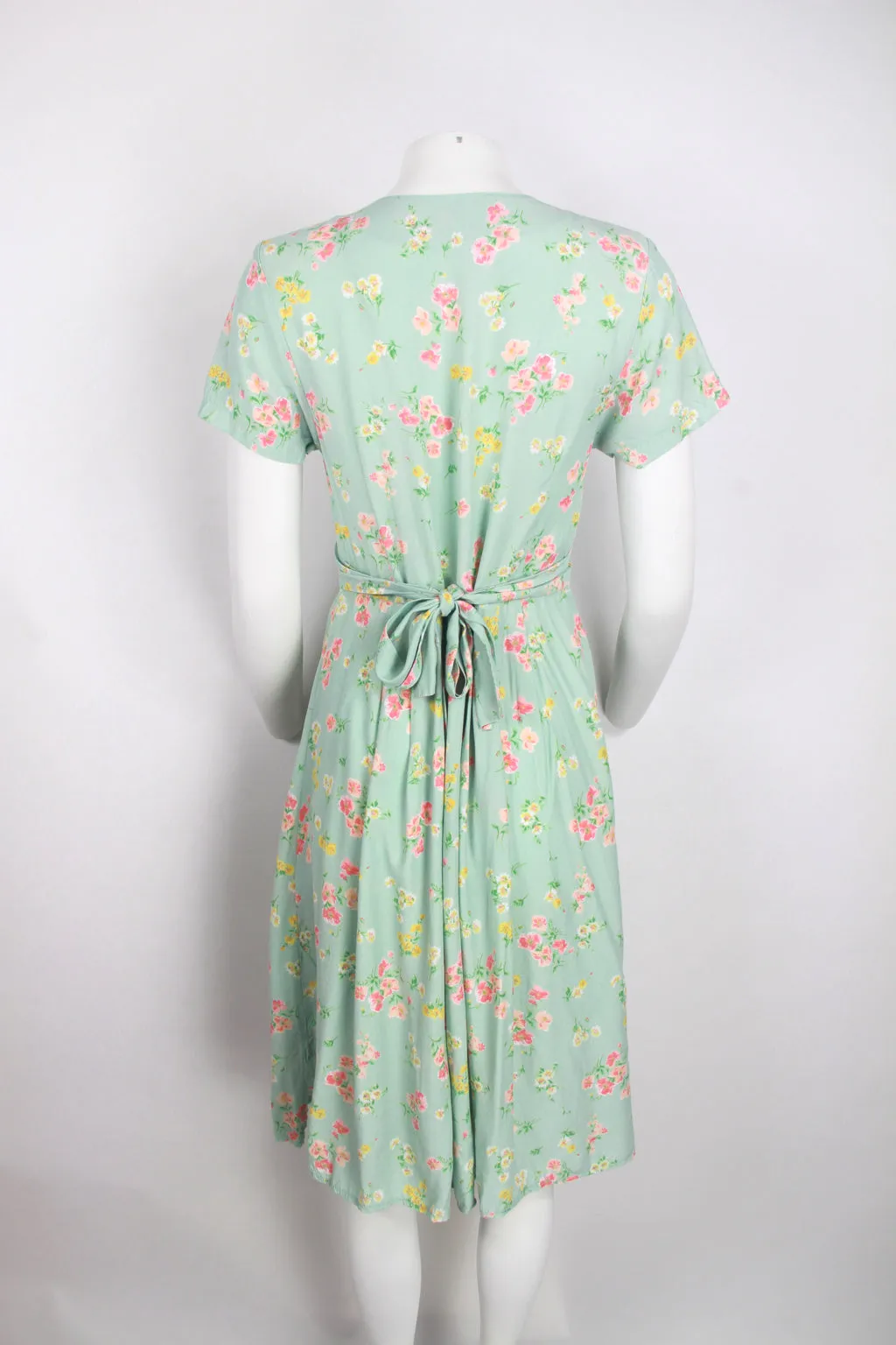 90s duck egg blue/green floral short sleeve dress - S
