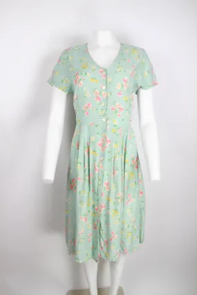 90s duck egg blue/green floral short sleeve dress - S