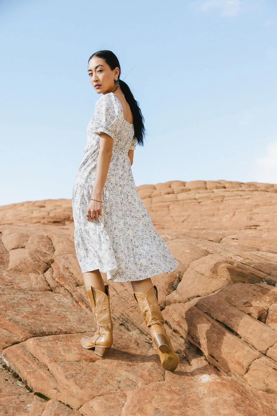 Angelique Floral Dress in Blue