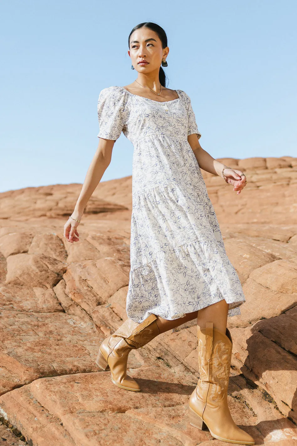 Angelique Floral Dress in Blue