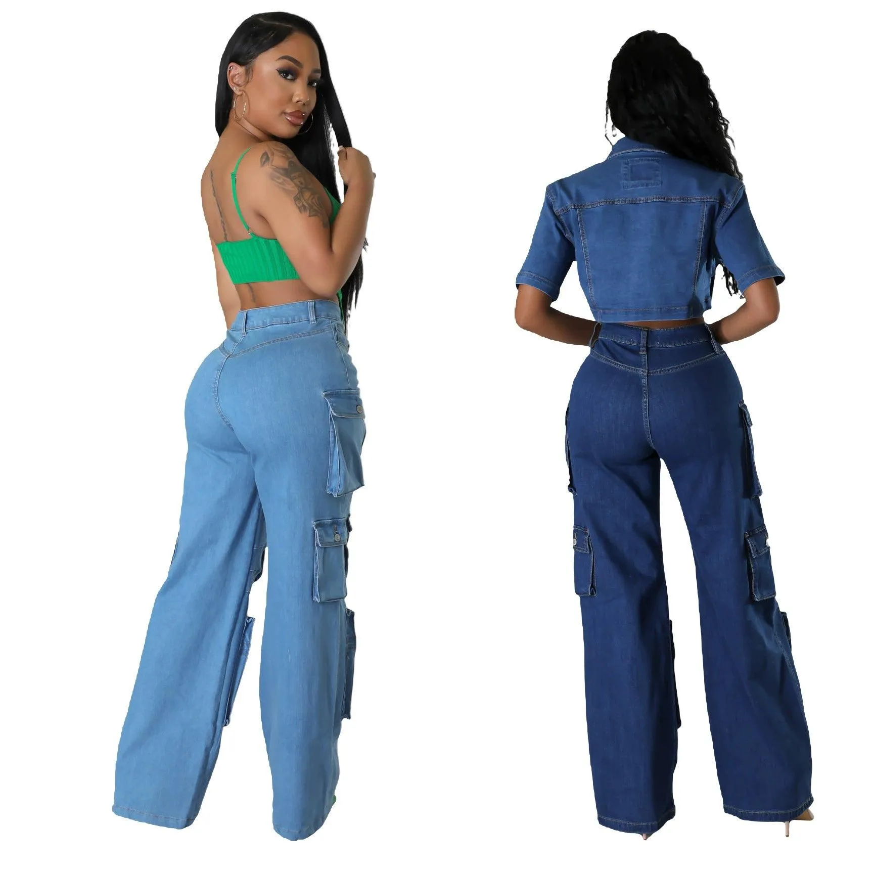 Bellows Pocket Denim Loose Pants - Retro Cargo Style: Denim Loose Cargo Pants