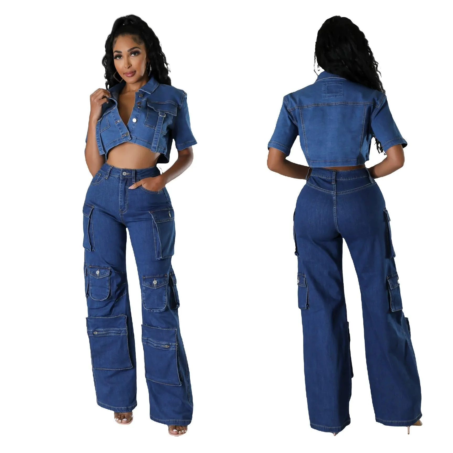 Bellows Pocket Denim Loose Pants - Retro Cargo Style: Denim Loose Cargo Pants