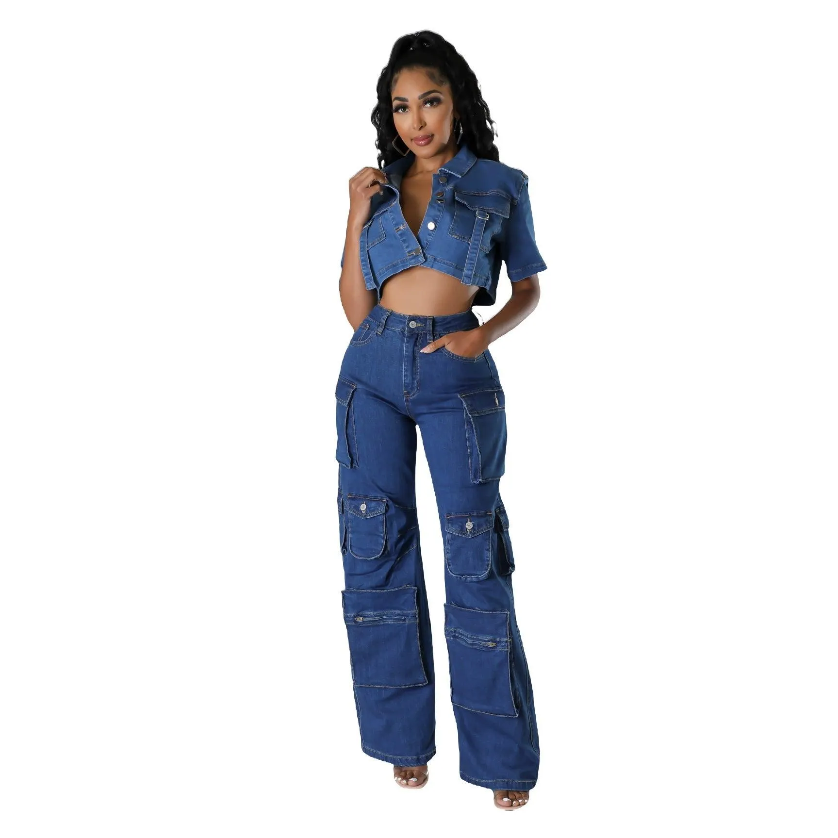 Bellows Pocket Denim Loose Pants - Retro Cargo Style: Denim Loose Cargo Pants