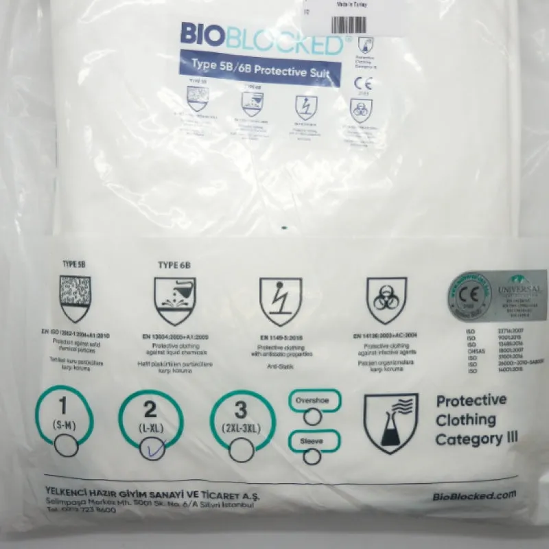 BioBlocked Type 5B/6B One-Piece Hooded Protective L- XL Suit PS5657-2