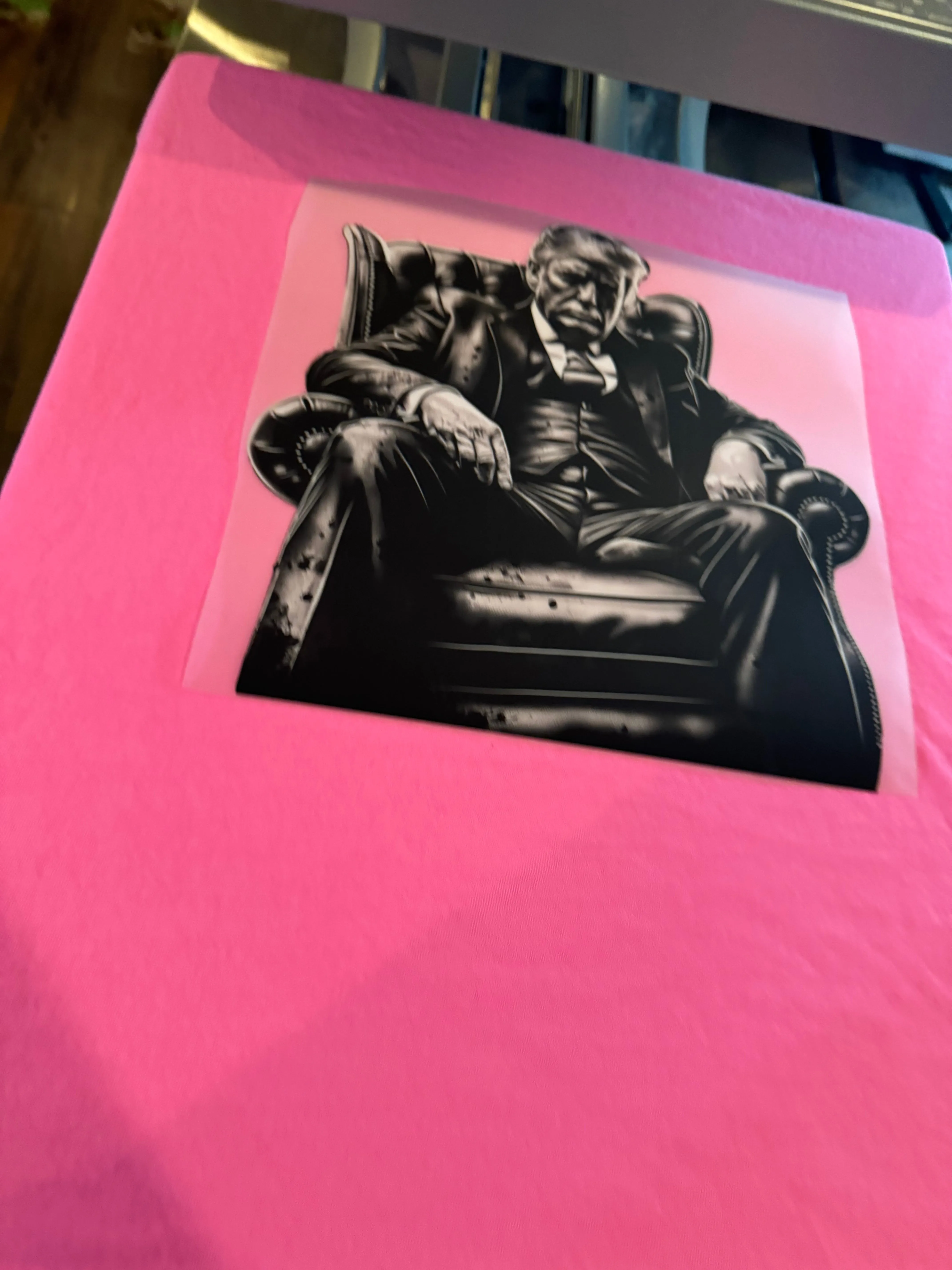 Black comfort colors graphic tee T R U M P leather chair