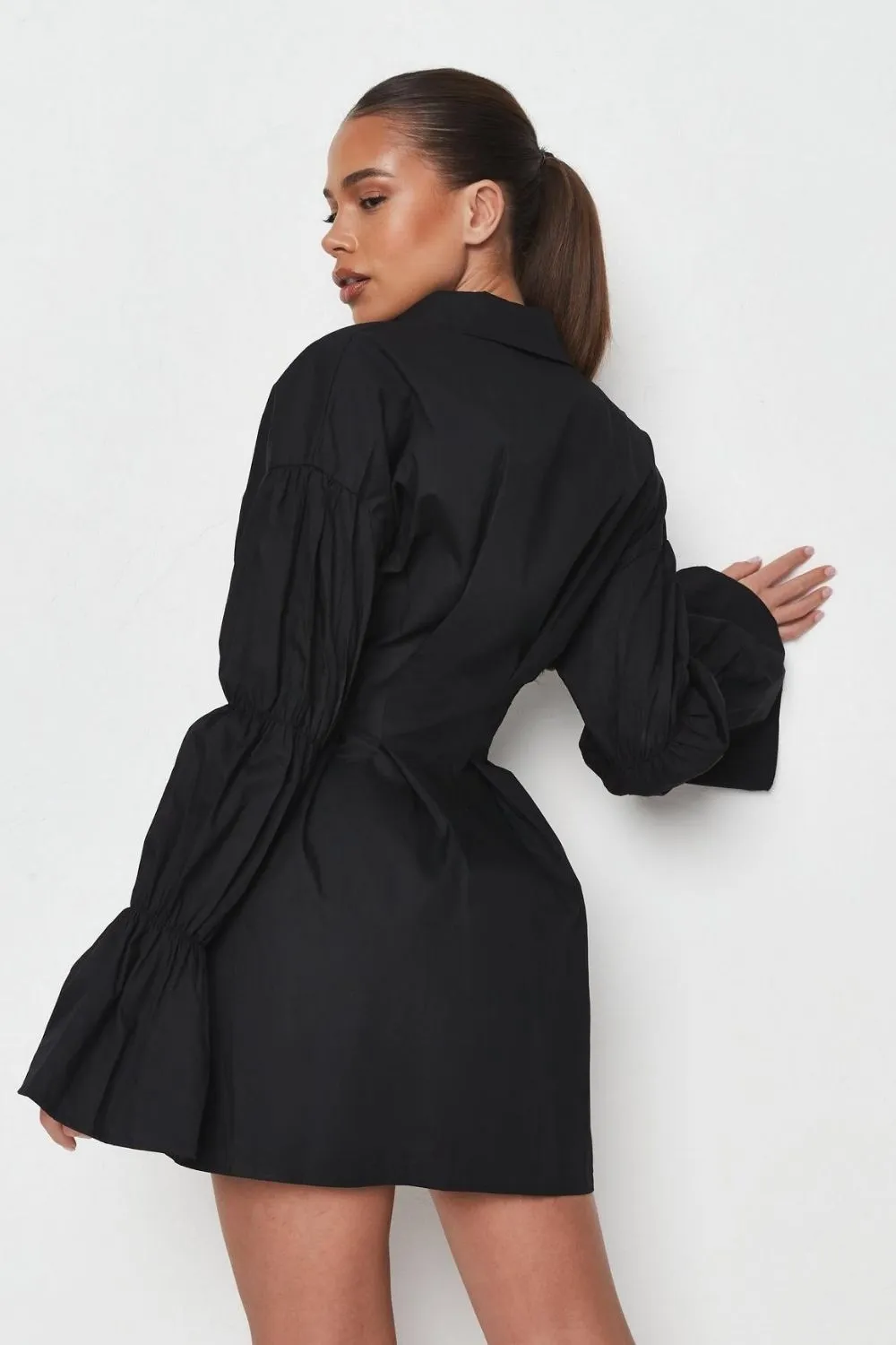Black Flared Hem Sleeves Mini Dress