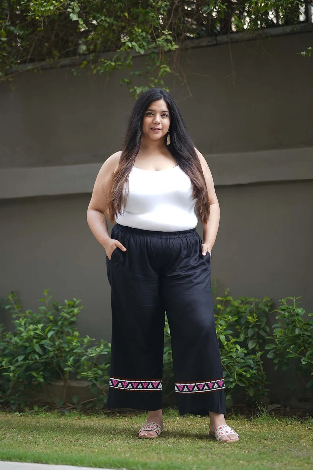 Black Rayon PrintedPalazzoPants - Trikona