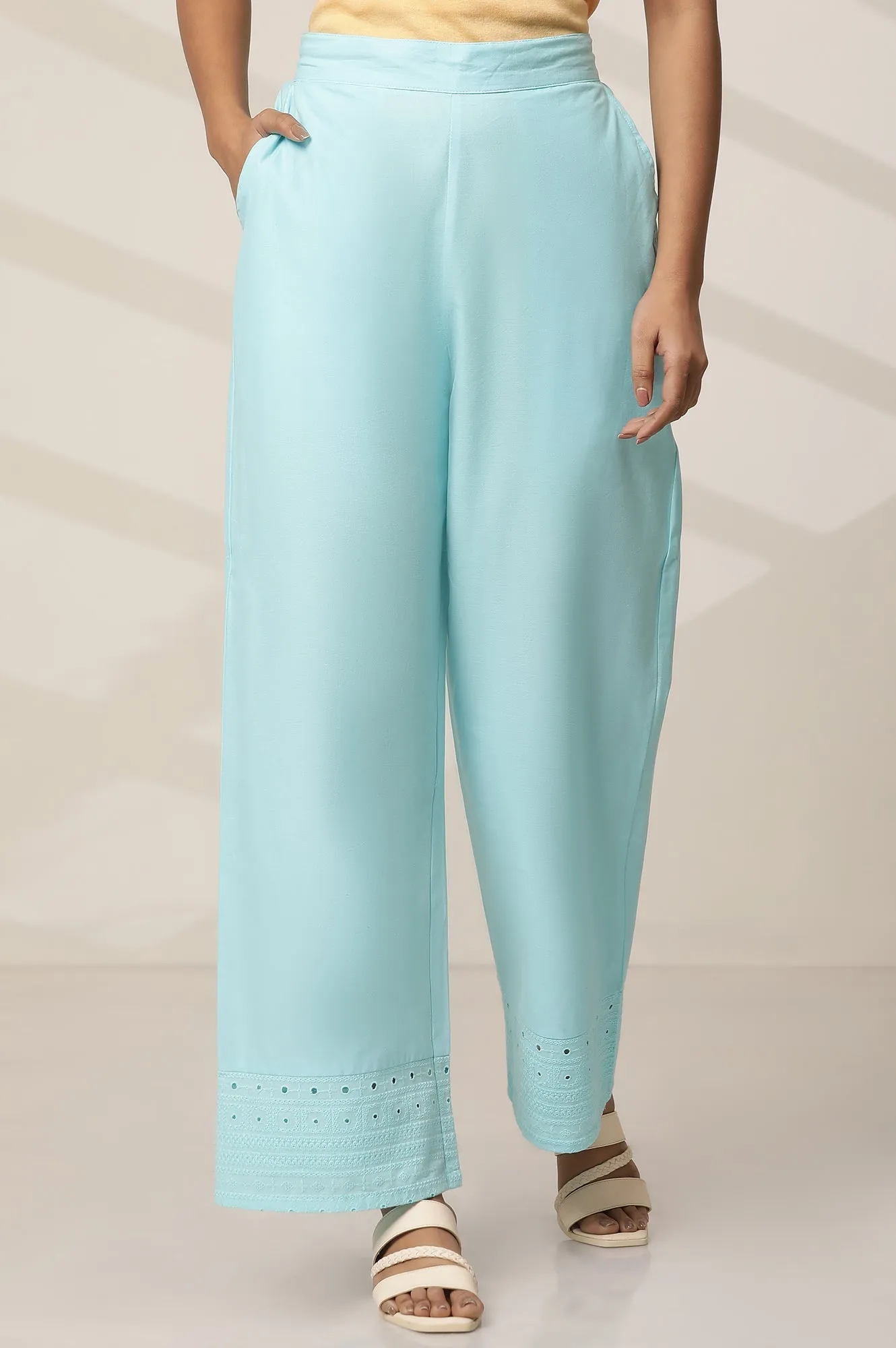 Blue Schiffli Palazzo Pants