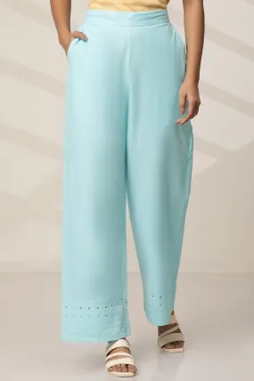 Blue Schiffli Palazzo Pants