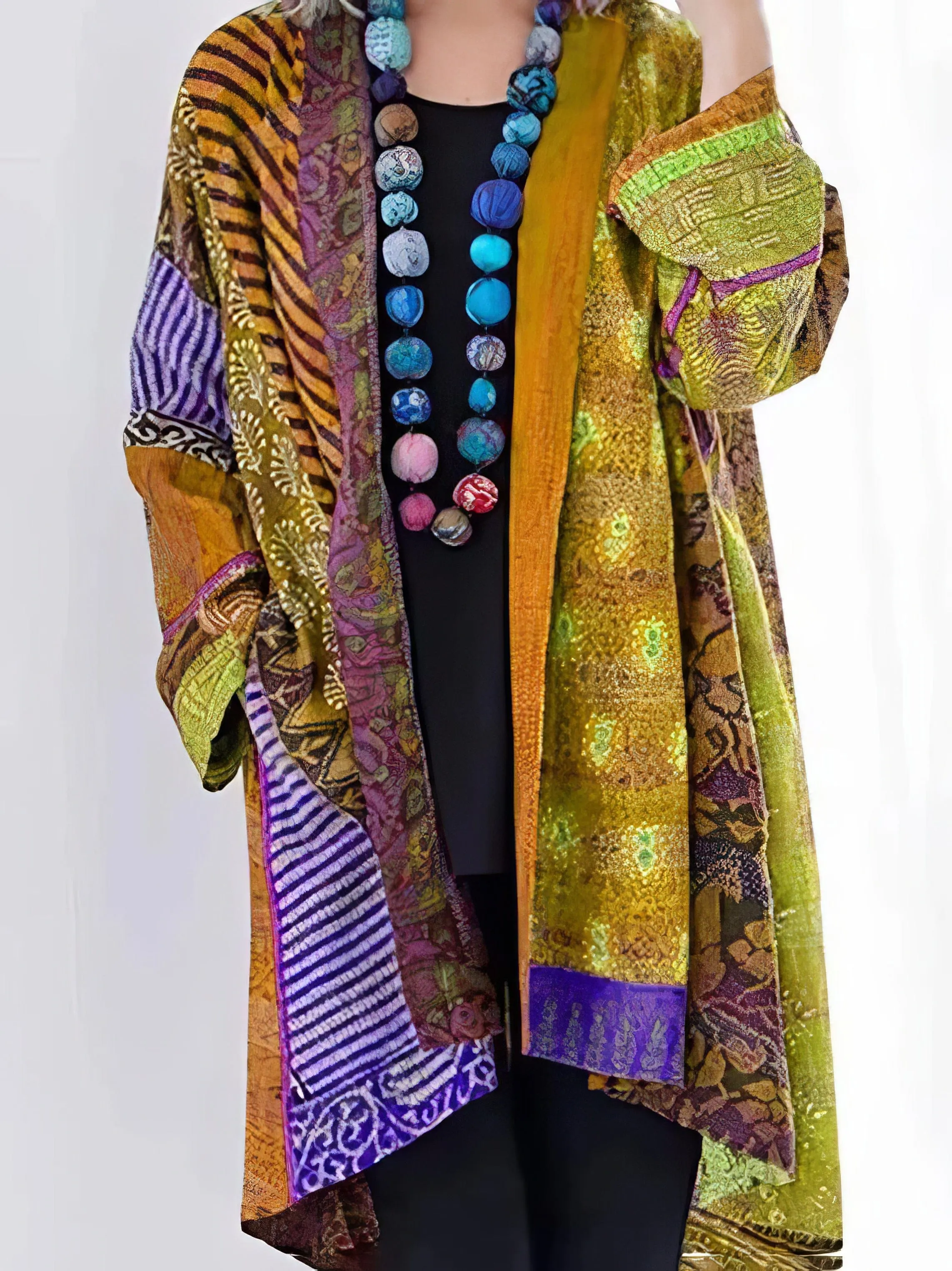 Bohemian Patchwork Long-Sleeve Cardigan