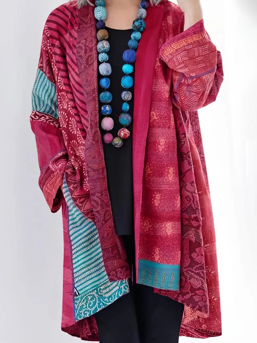 Bohemian Patchwork Long-Sleeve Cardigan
