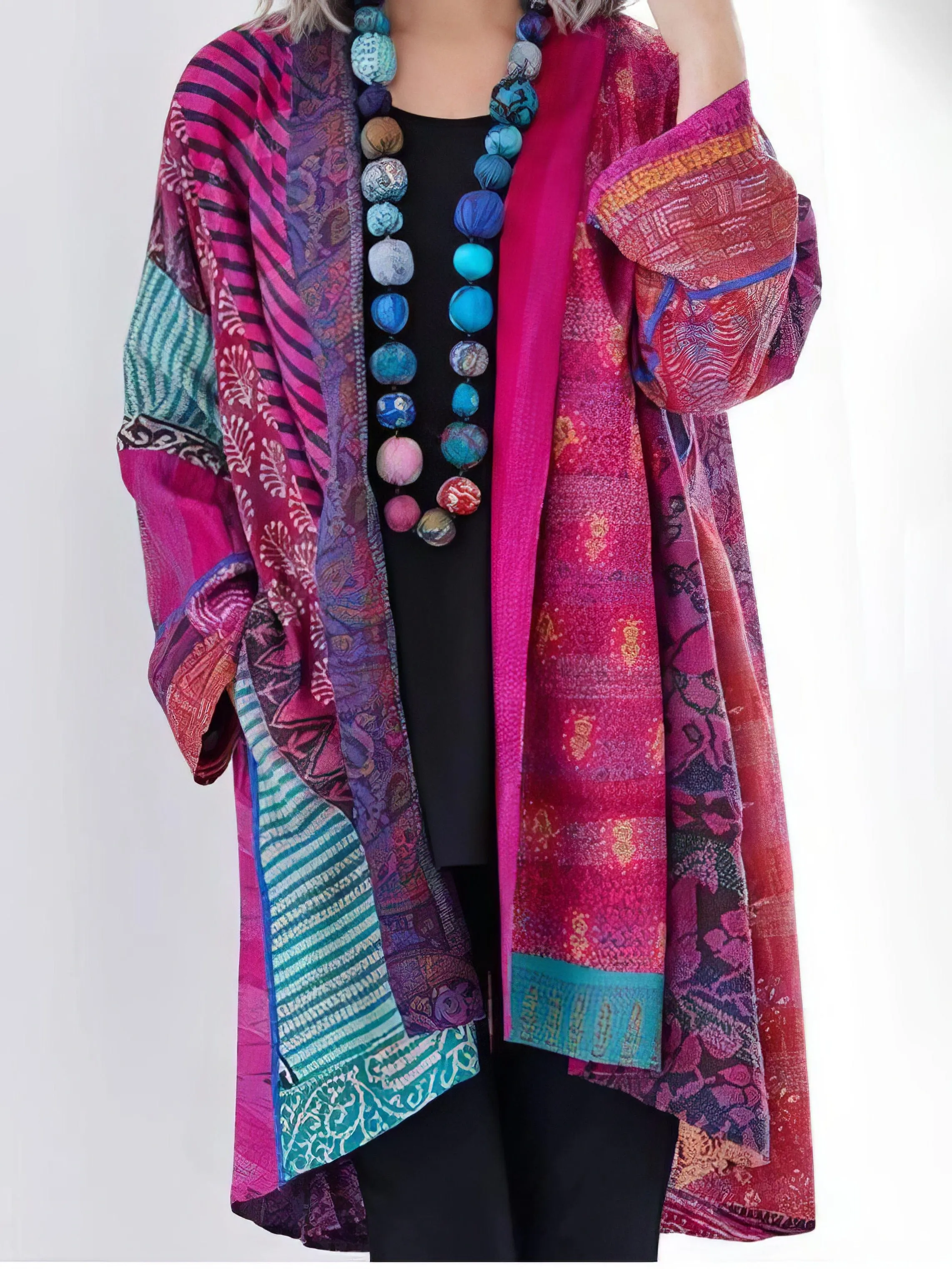 Bohemian Patchwork Long-Sleeve Cardigan