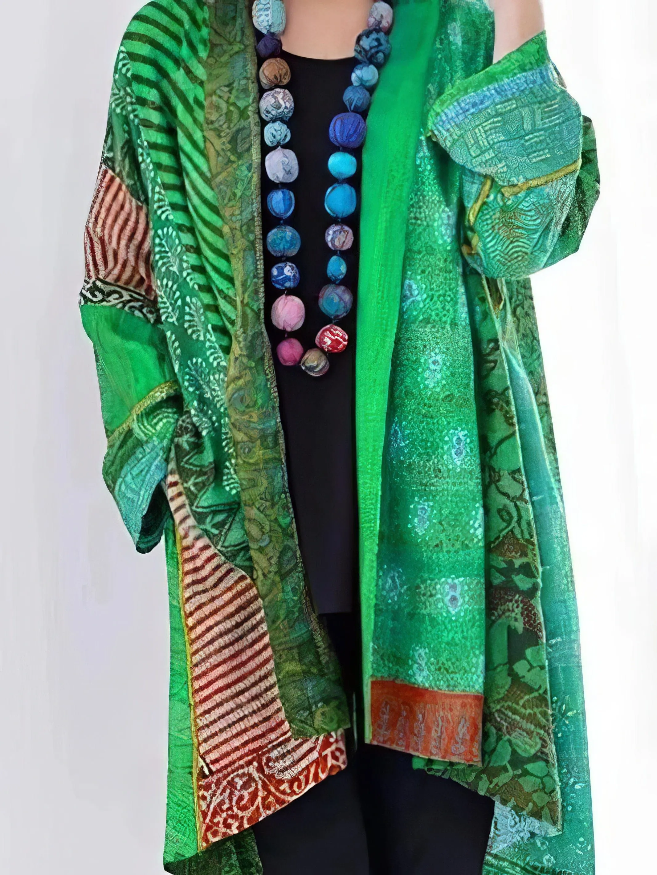 Bohemian Patchwork Long-Sleeve Cardigan