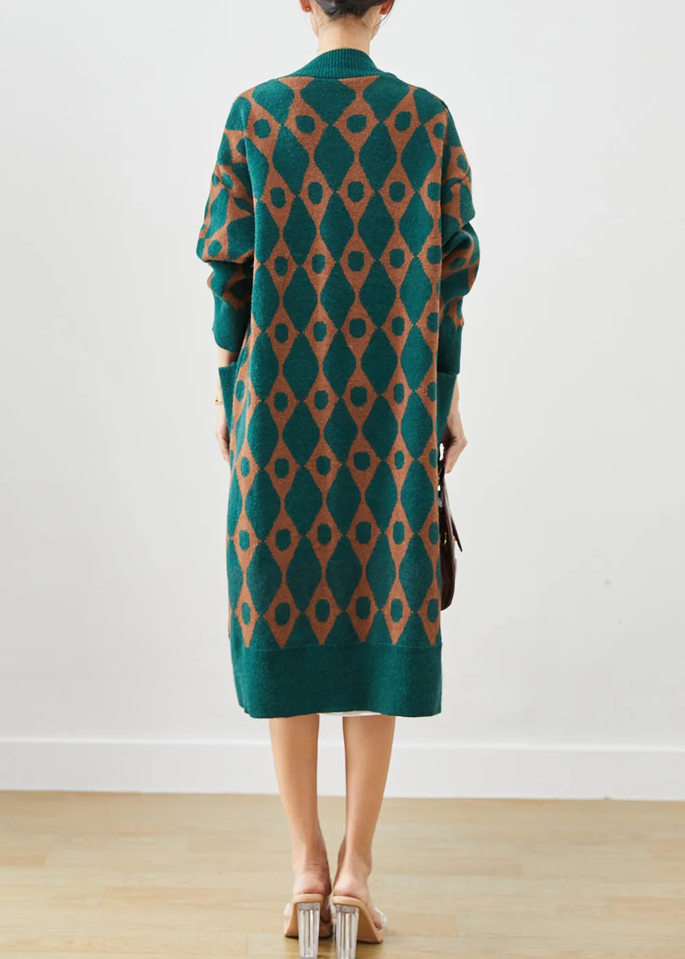 Boho Green Oversized Patchwork Pockets Knit Cardigan Fall ML2533