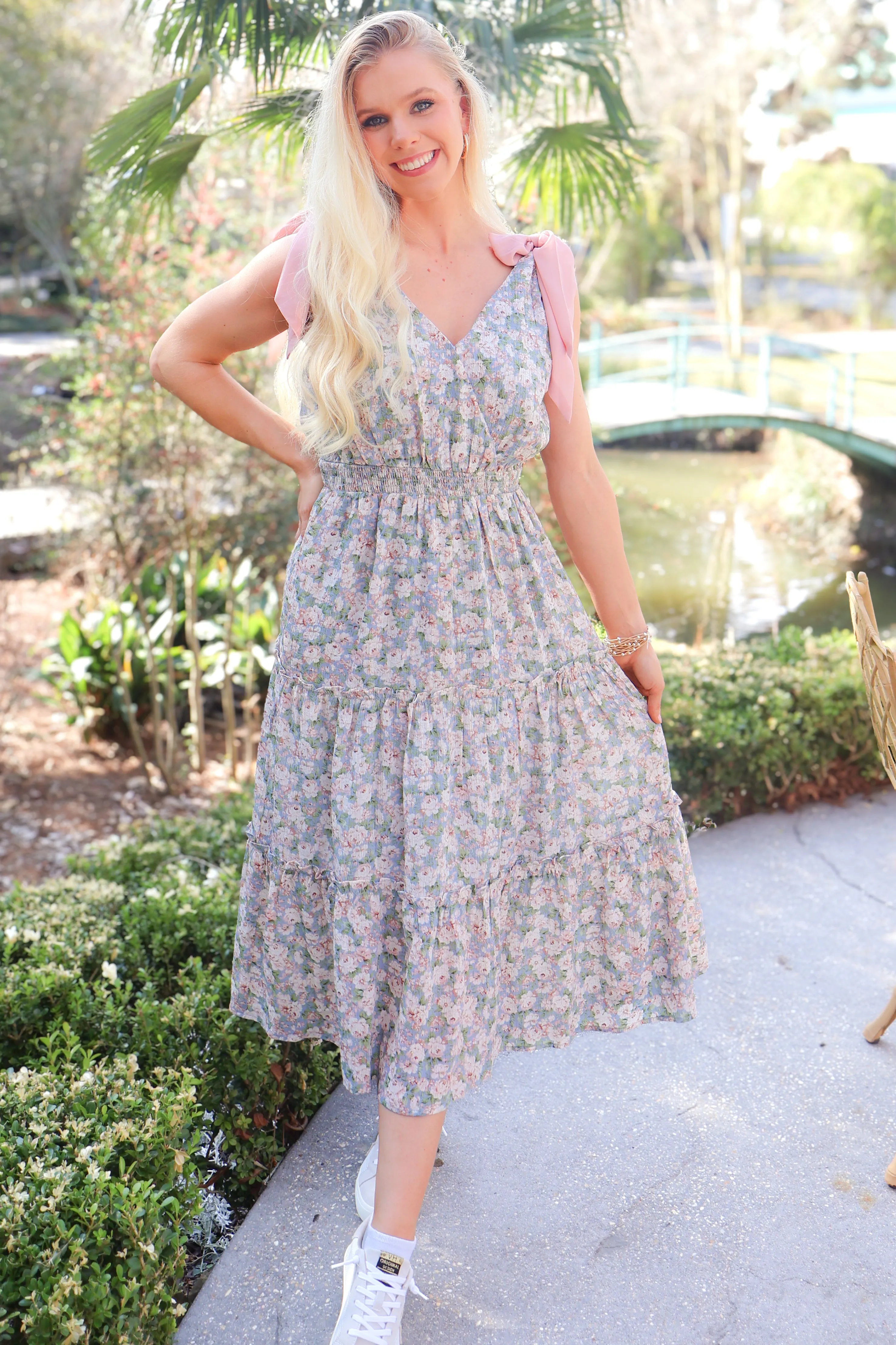 Boldest Bloom Bow Strap Midi Dress