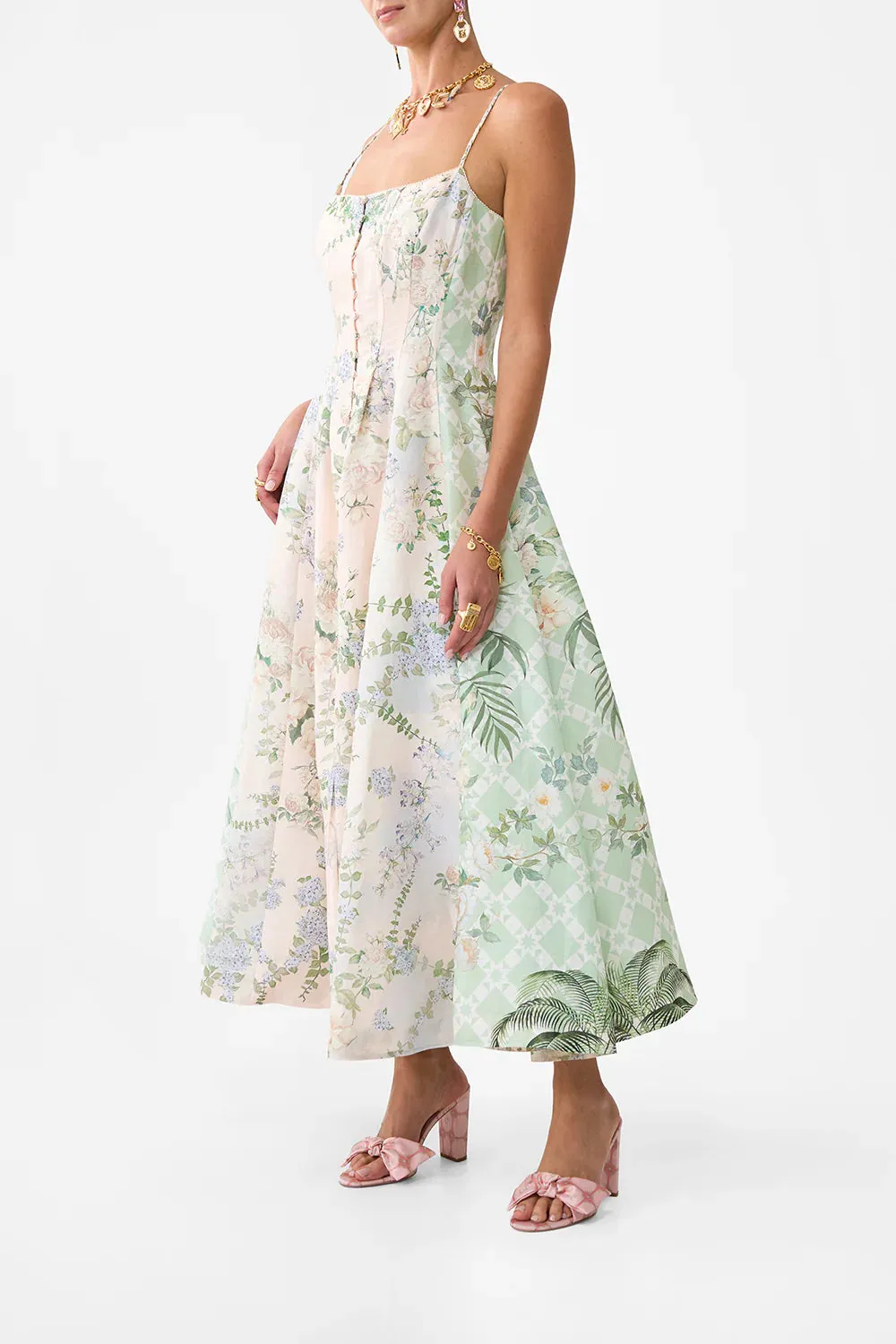 Camilla Palacio Playground Corset Dress with Long Flared Skirt