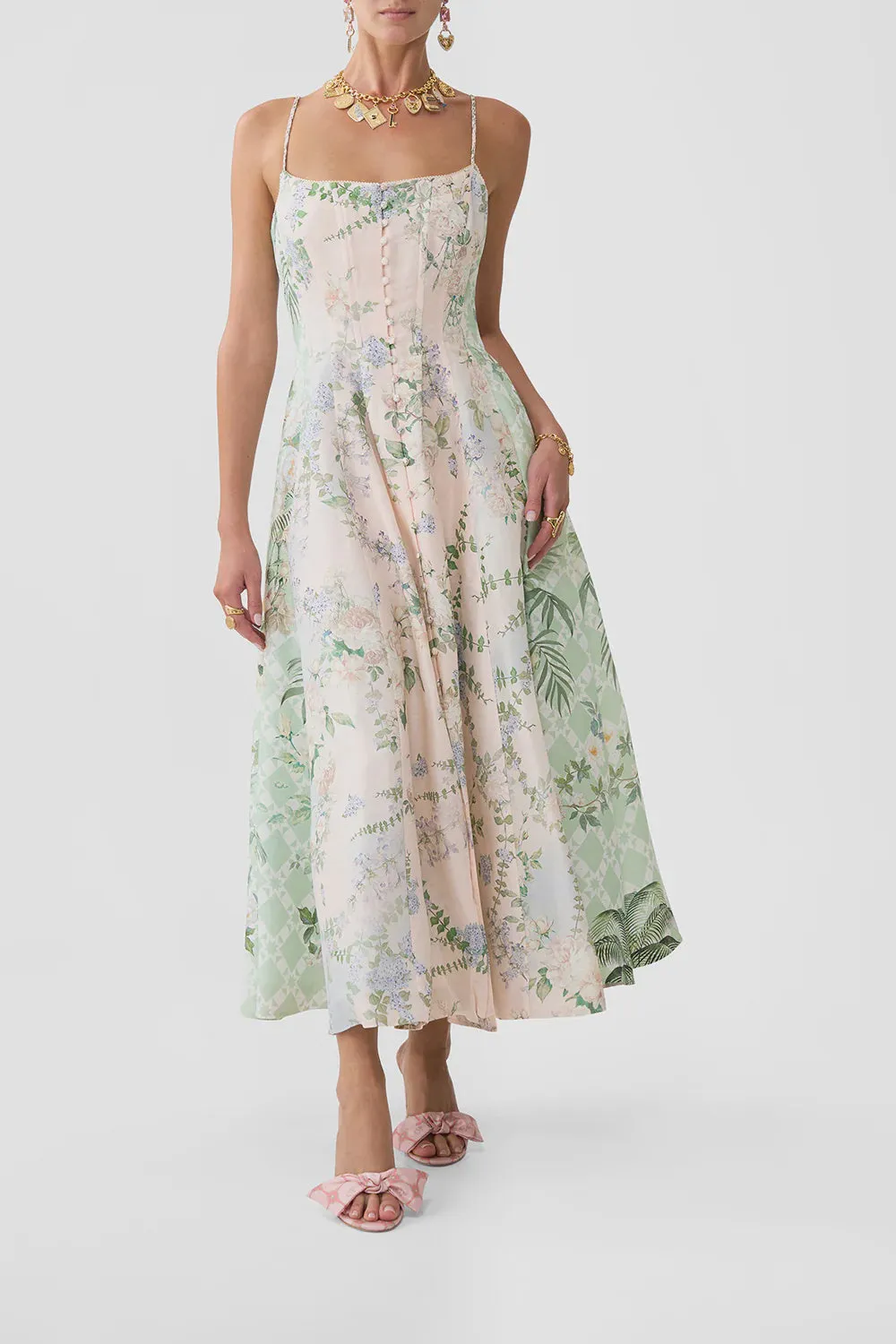Camilla Palacio Playground Corset Dress with Long Flared Skirt