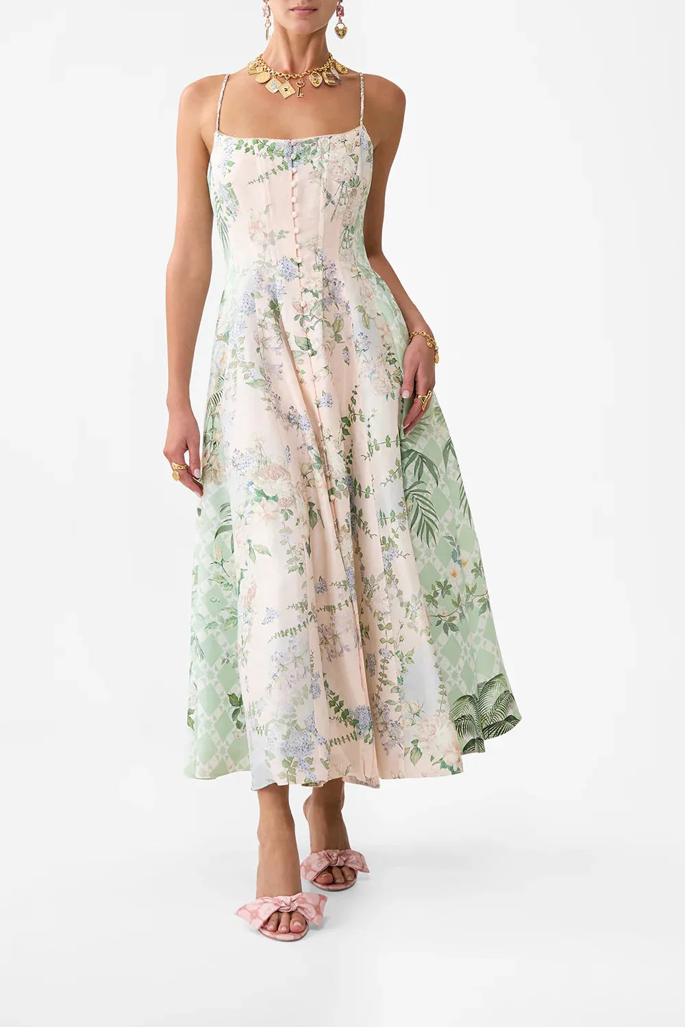 Camilla Palacio Playground Corset Dress with Long Flared Skirt