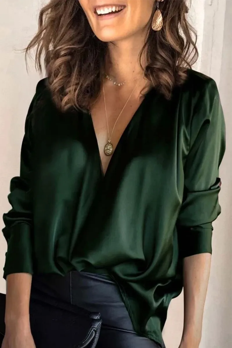Casual Solid Split Joint V Neck Blouses - A Must-Have Addition