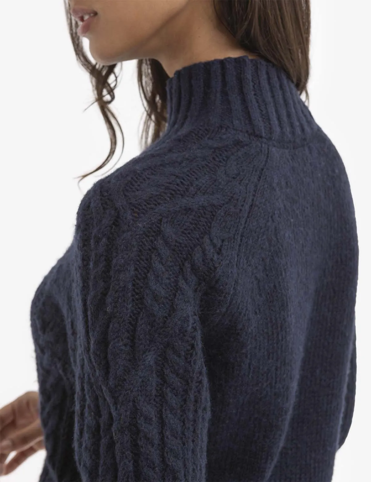 CHUNKY MOCK NECK CABLE SWEATER