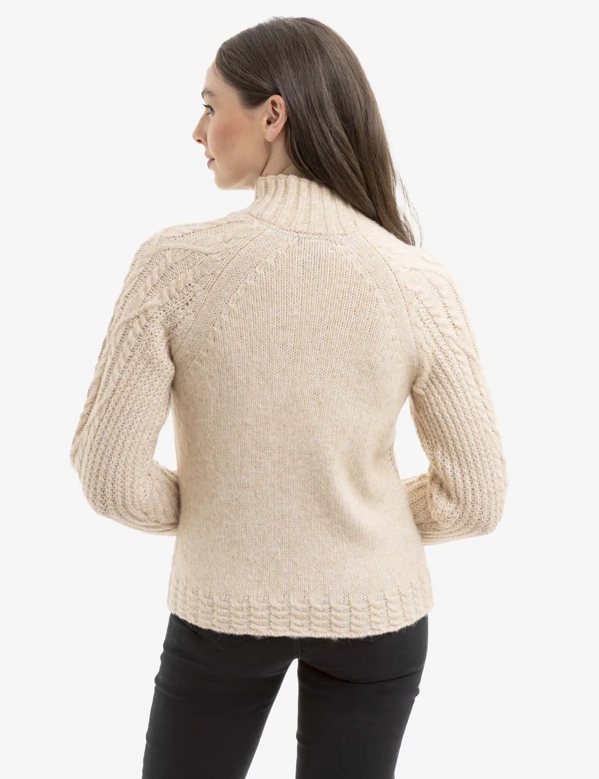 CHUNKY MOCK NECK CABLE SWEATER