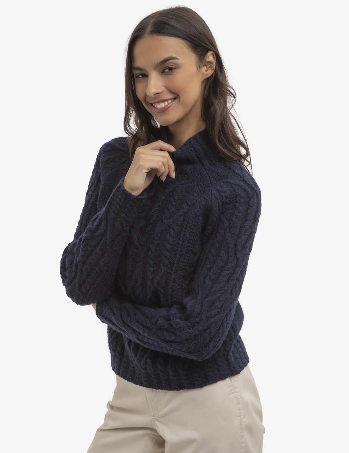 CHUNKY MOCK NECK CABLE SWEATER