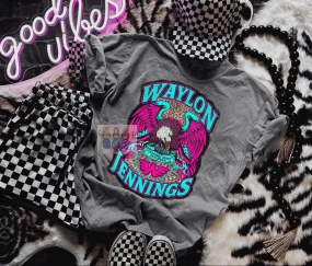 Comfort colors pepper  Waylon Jennings Graphic tee / checkered athletic pocket shorts SOLD SEPARATELY