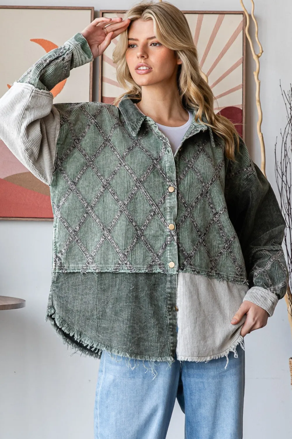 Corduroy Color Block Jacket #350