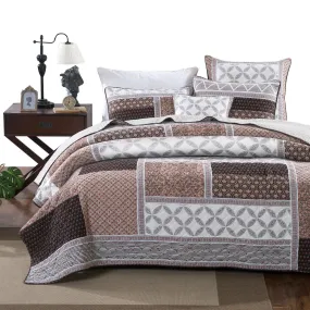 DaDa Bedding Neapolitan Roses Patchwork Cotton Geometric Quilted Bedspread Set (JHW816)