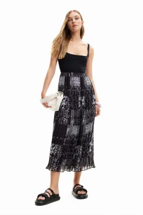 Desigual Cassidi Jersey Dress Vest Top with Mesh Midi Skirt 24SWVW14