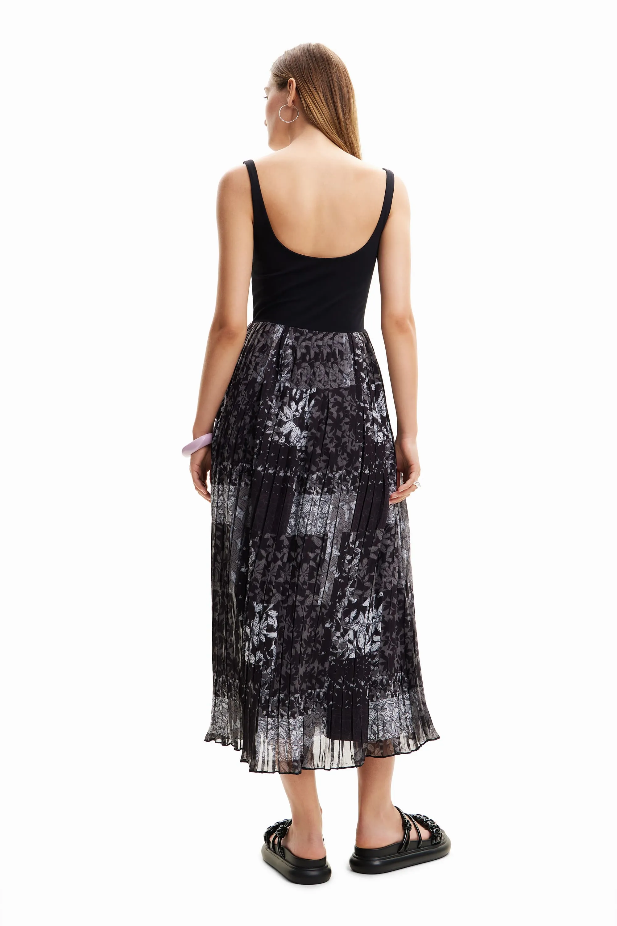Desigual Cassidi Jersey Dress Vest Top with Mesh Midi Skirt 24SWVW14