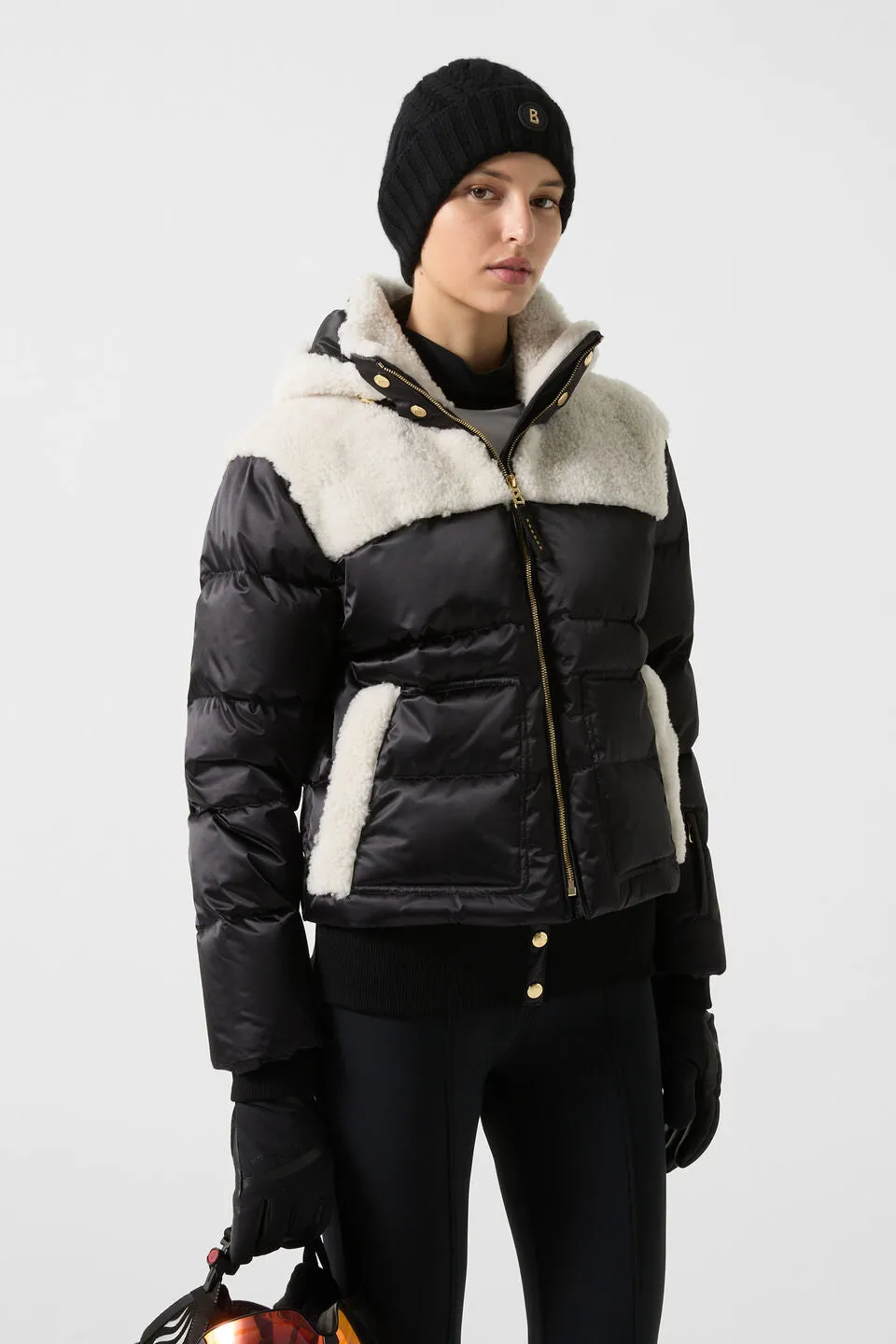 Dia Satin Shearling Down Ski Jacket