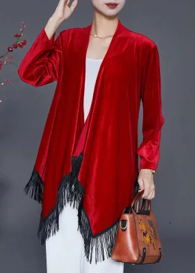 DIY Mulberry Tasseled Patchwork Silk Velour Cardigan Fall ML0423