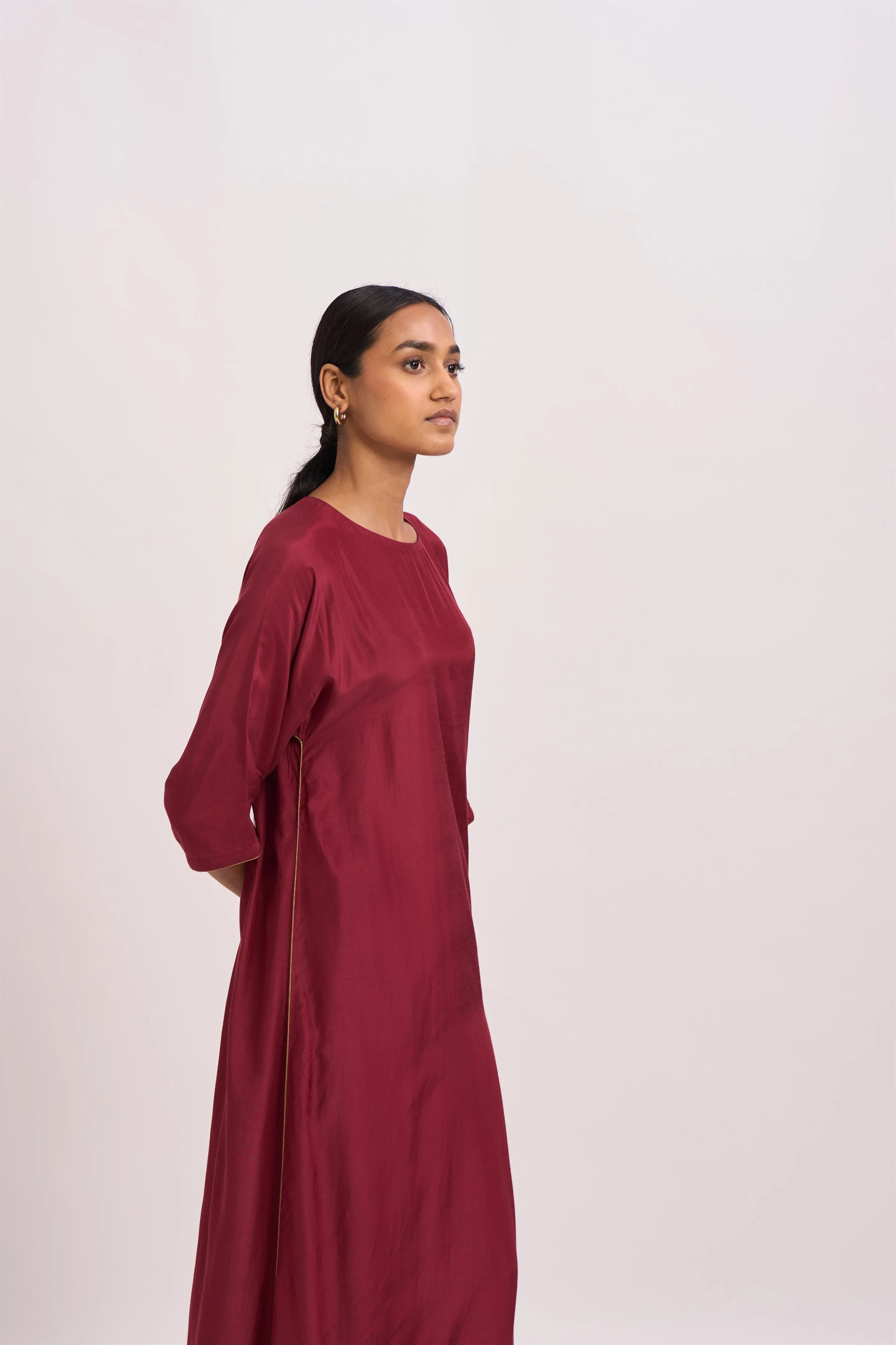 Dot   I   Ishani Waab Deep Red Kurta with Pants Cotton silk Chaak Bangla Kaftan Style  Deep Red  SS24-IT-2