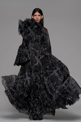 Embroidered Long-Sleeved Flared A-line Dress
