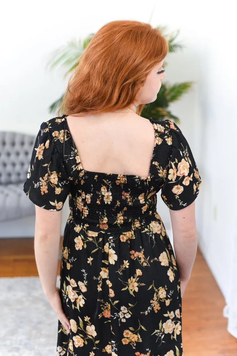 Evie Floral Flutter Sleeve Smocked Midi Dress