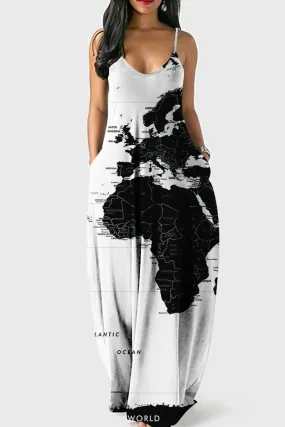 Fashion Sexy Print Backless Spaghetti Strap Long Dress