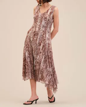 Flare Asymmetric Print Mesh Dress