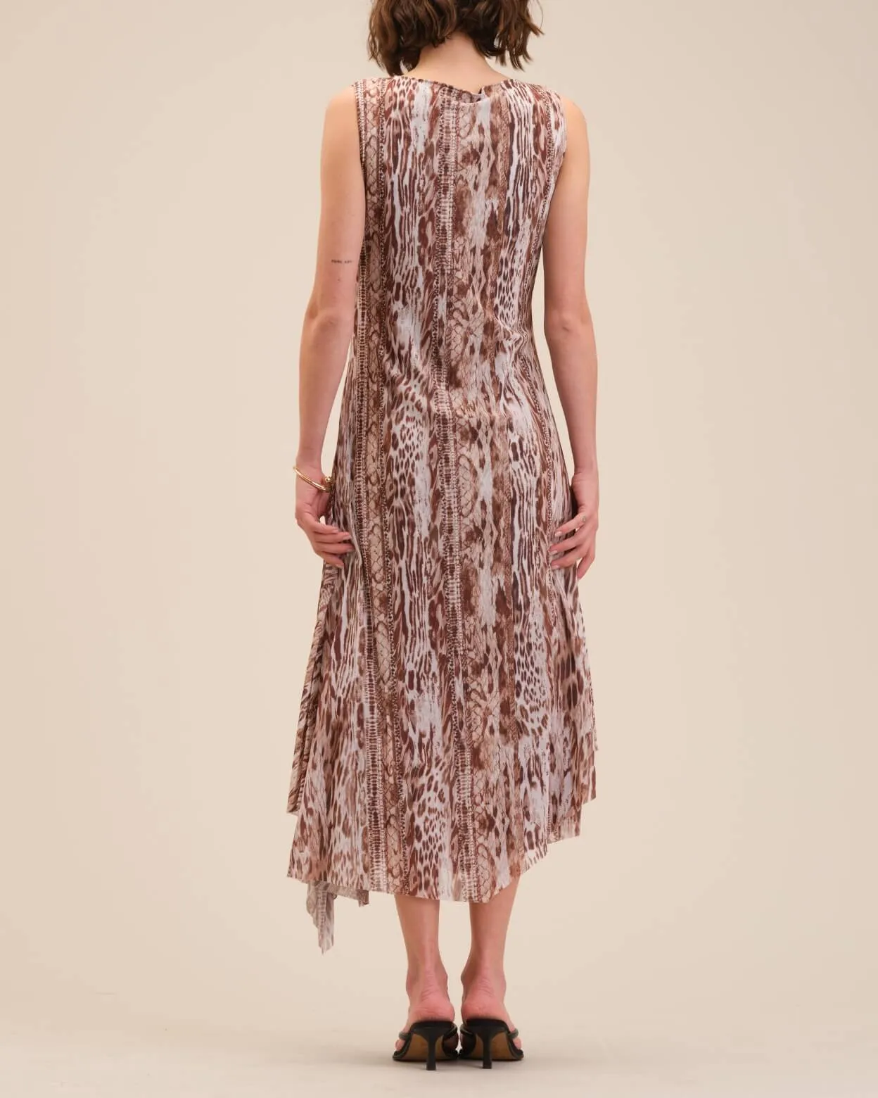 Flare Asymmetric Print Mesh Dress