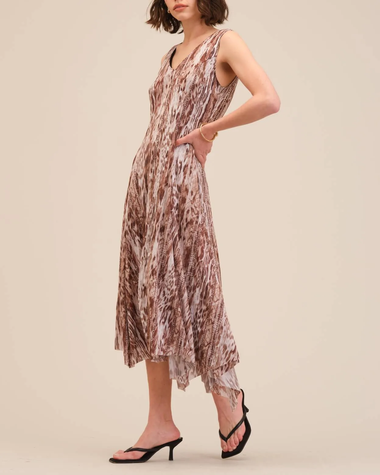 Flare Asymmetric Print Mesh Dress