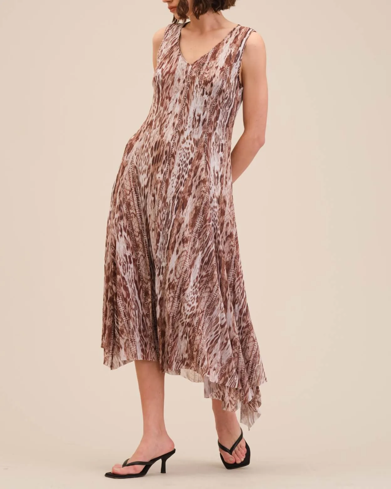 Flare Asymmetric Print Mesh Dress