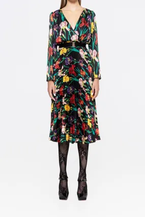 Floral  Print Satin Midi Dress
